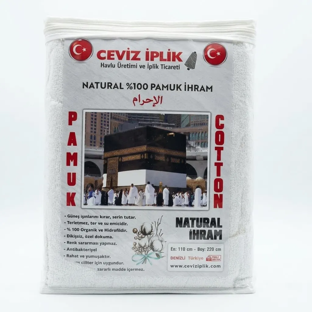 %100 Doğal Pamuk Erkek İhram Seti - Standart Boy (110x220 cm)
